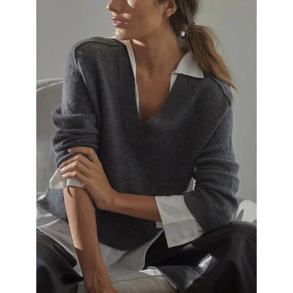 Brochu Walker $378 Alum V Neck Layered Looker Sweater Jumper - Picture 1 of 11